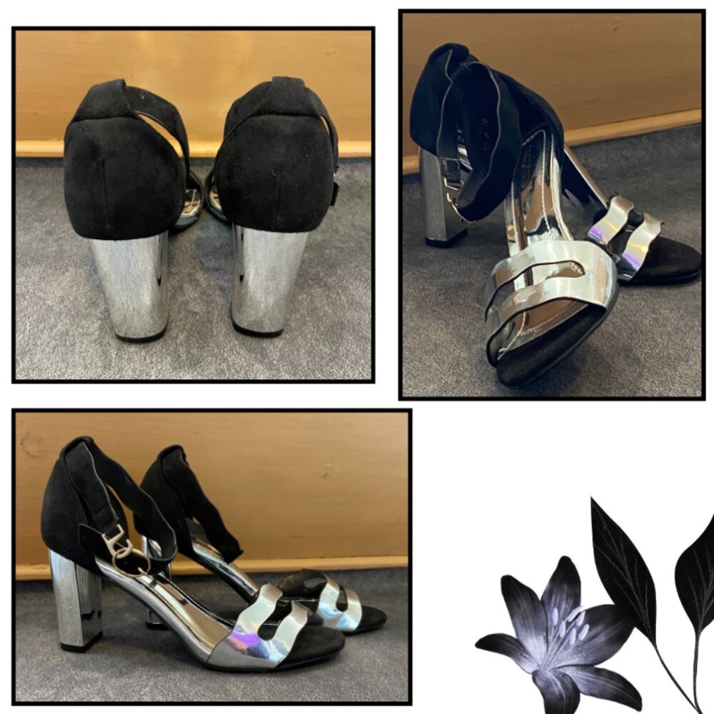 CLOSE OUT SALE! Jacobies Dressy Black and Silver Mireya Sandal Heels Size 7